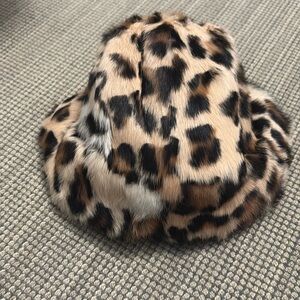 Leopard Print Real Fur Bucket Hat